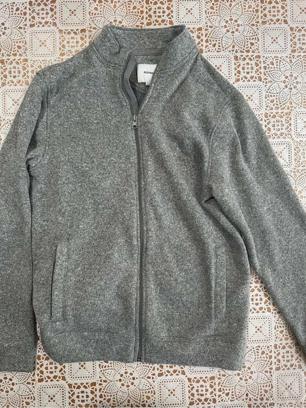 Old Navy Gray Sweater Fleece Full Zip Jacket Sherpa Lined Men’s Medium
